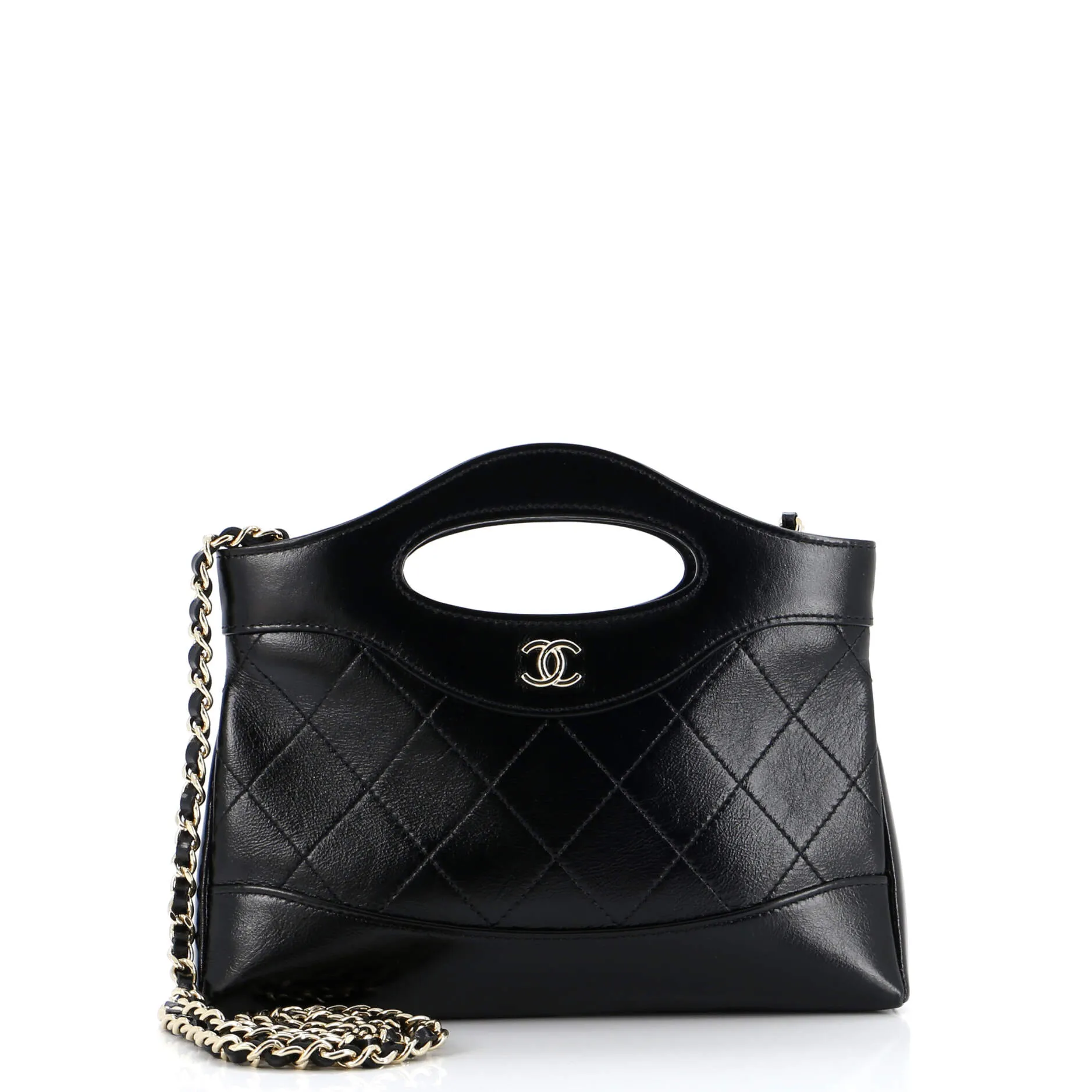 31 Shopping Bag Clutch with Chain Quilted Calfskin Small