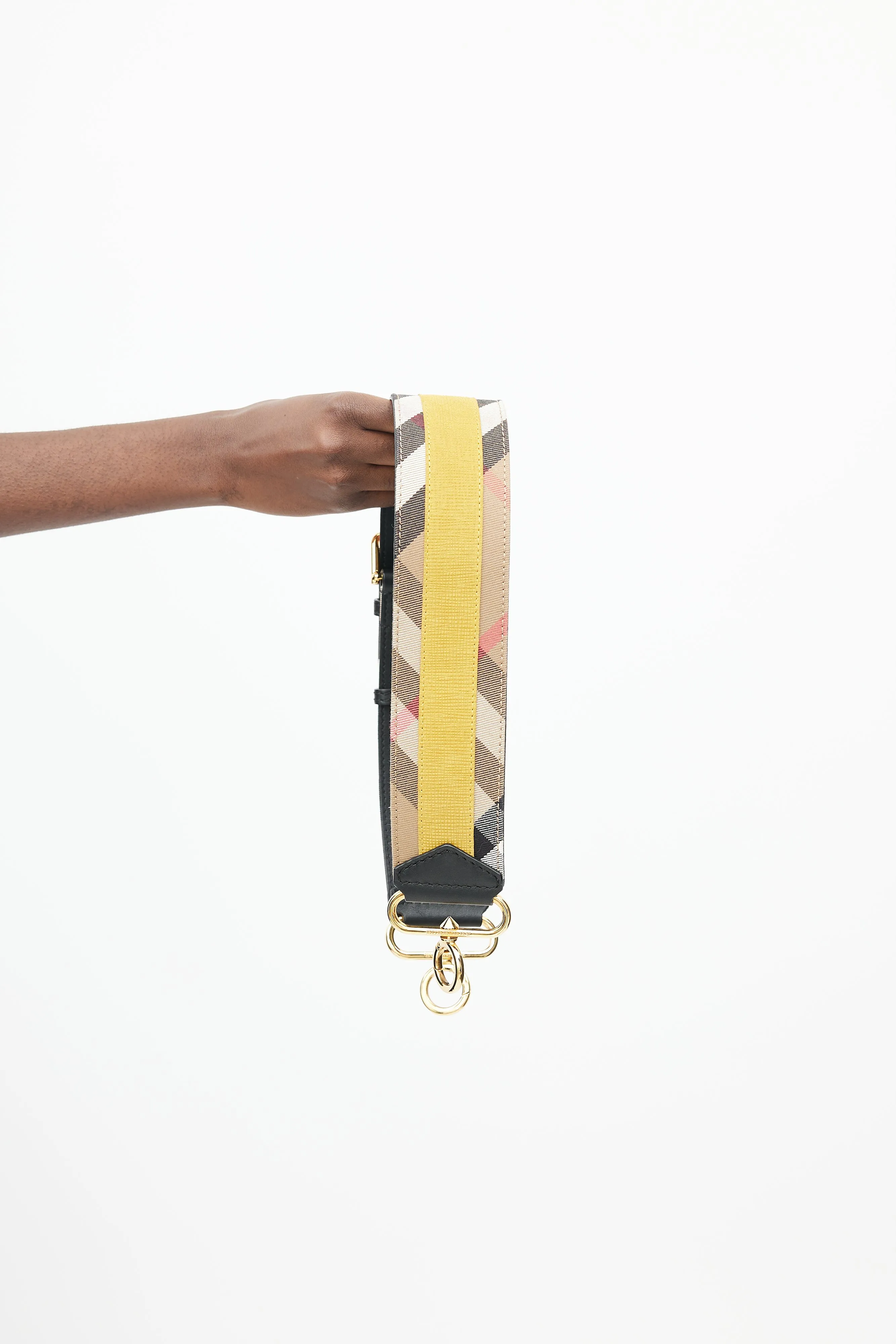 Beige & Multi Leather Check Wide Bag Strap