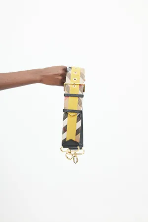 Beige & Multi Leather Check Wide Bag Strap
