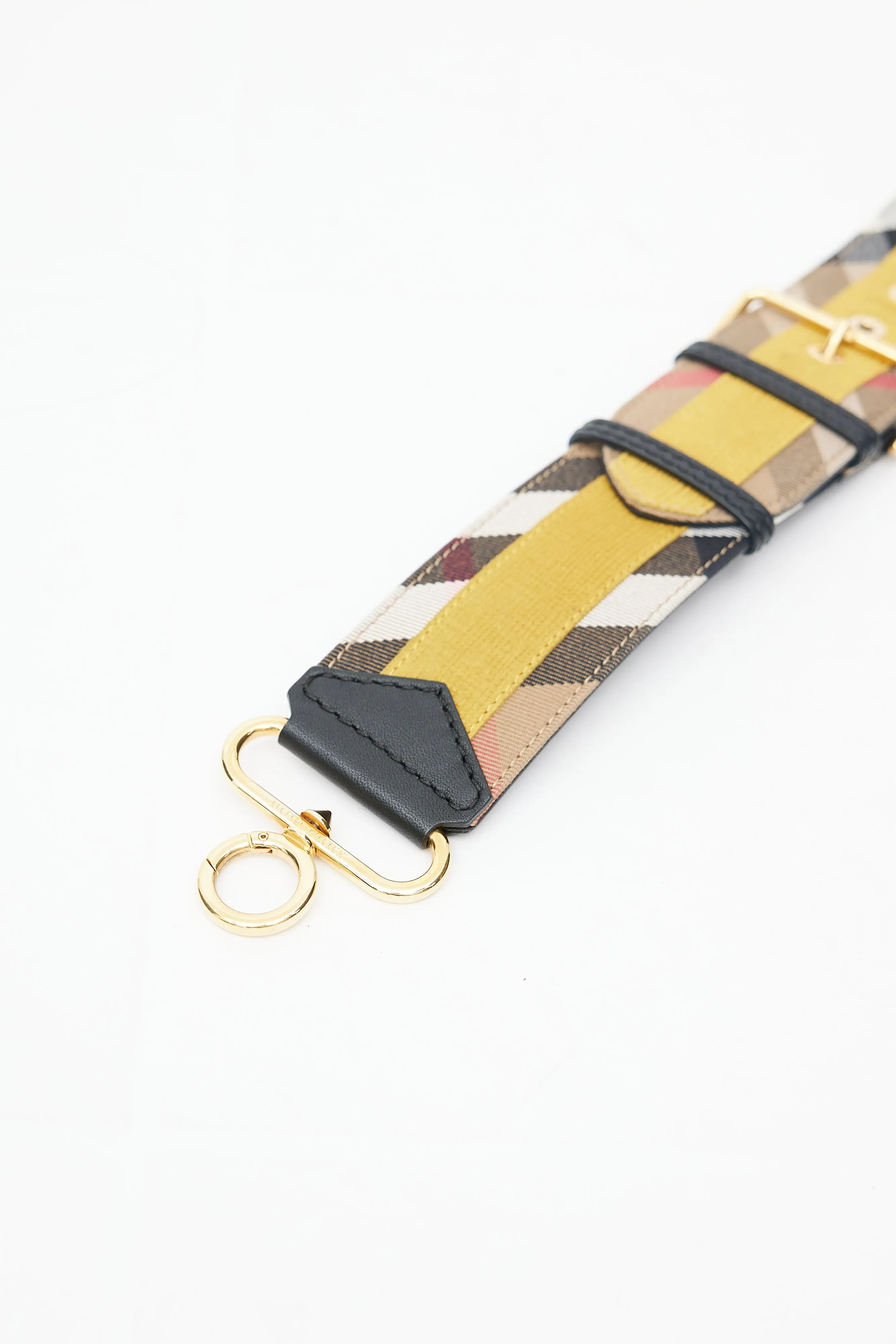 Beige & Multi Leather Check Wide Bag Strap
