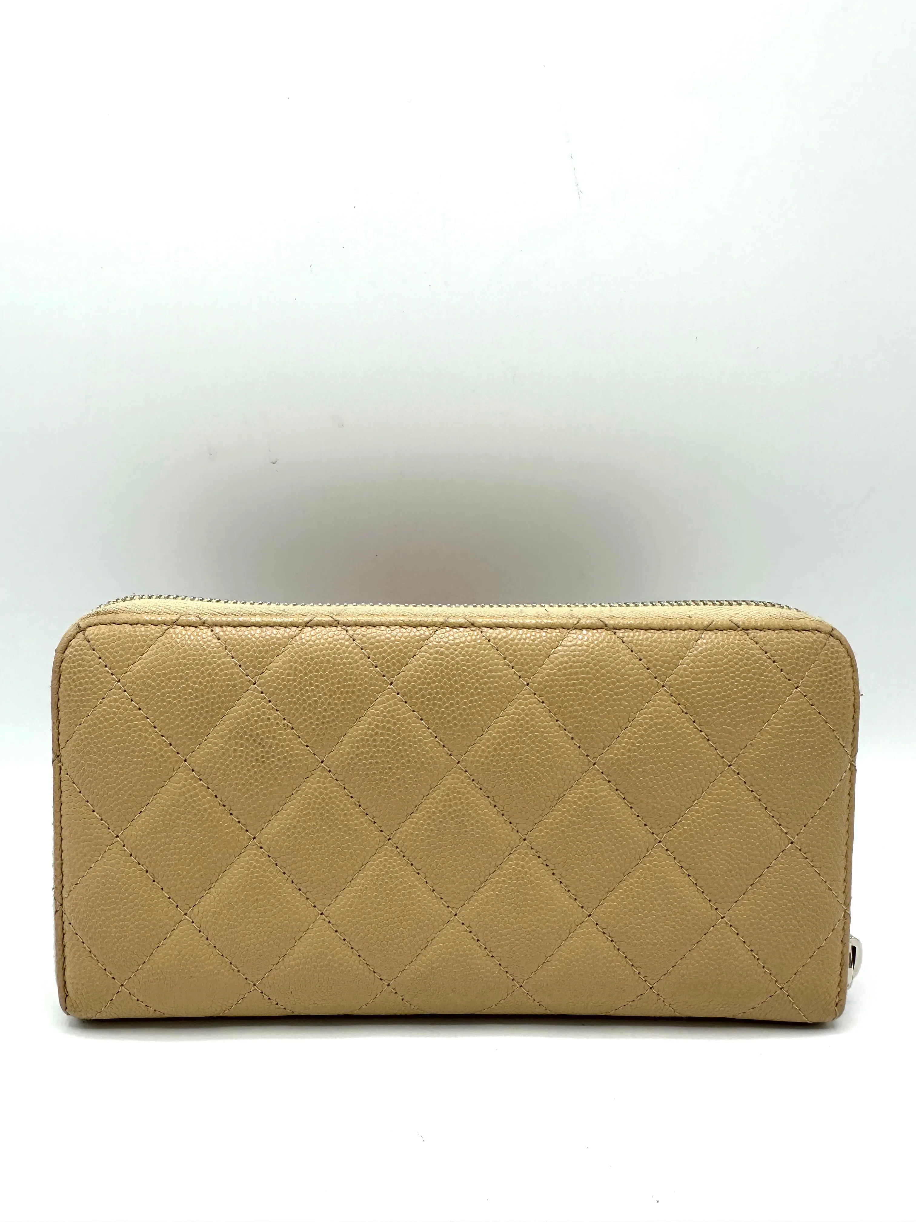 Beige Caviar SHW Zippy Long Wallet
