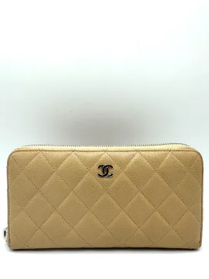 Beige Caviar SHW Zippy Long Wallet