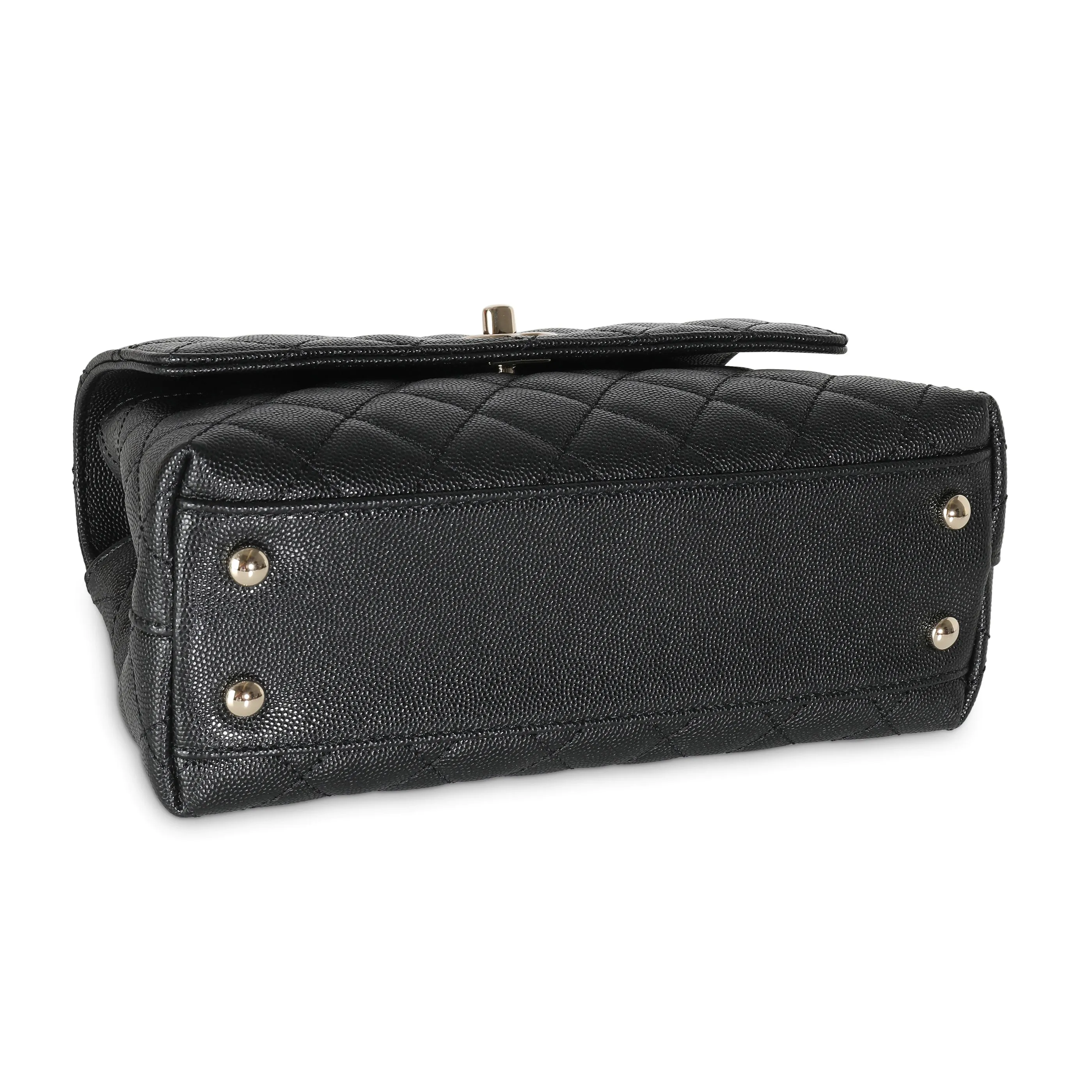 Black Quilted Caviar Mini Coco Top Handle Bag