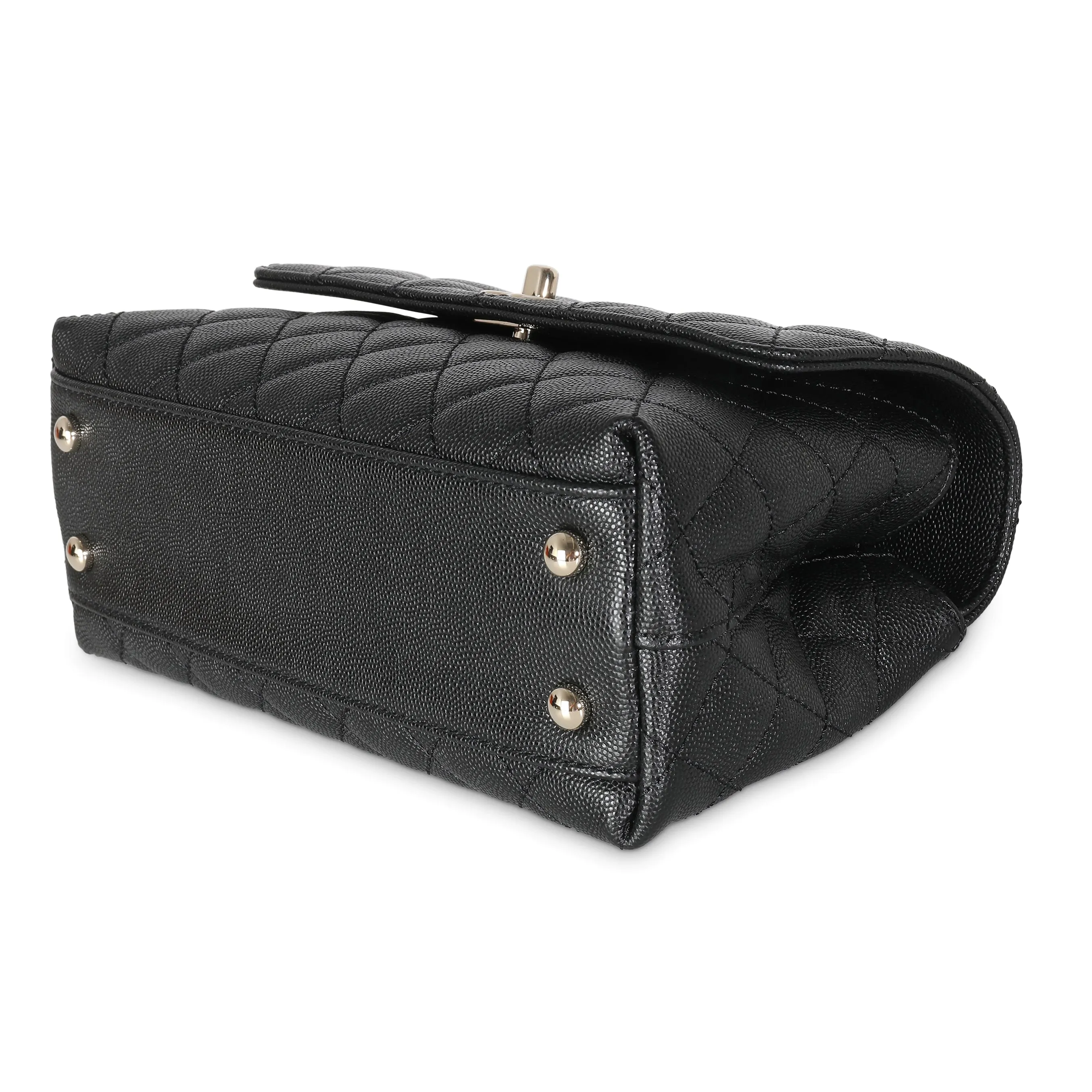 Black Quilted Caviar Mini Coco Top Handle Bag