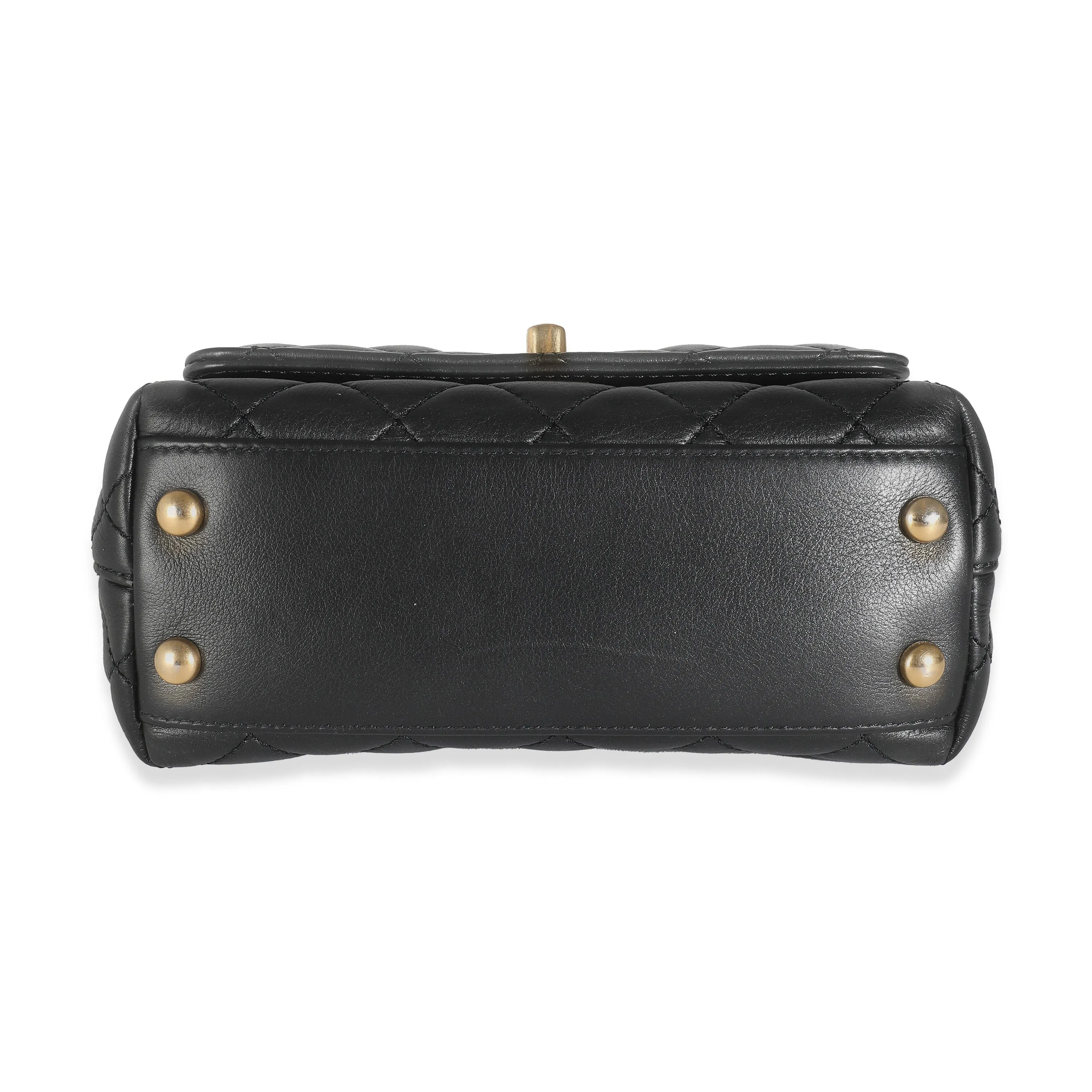 Black Quilted Lambskin Extra Mini Strass Coco Handle Flap Bag