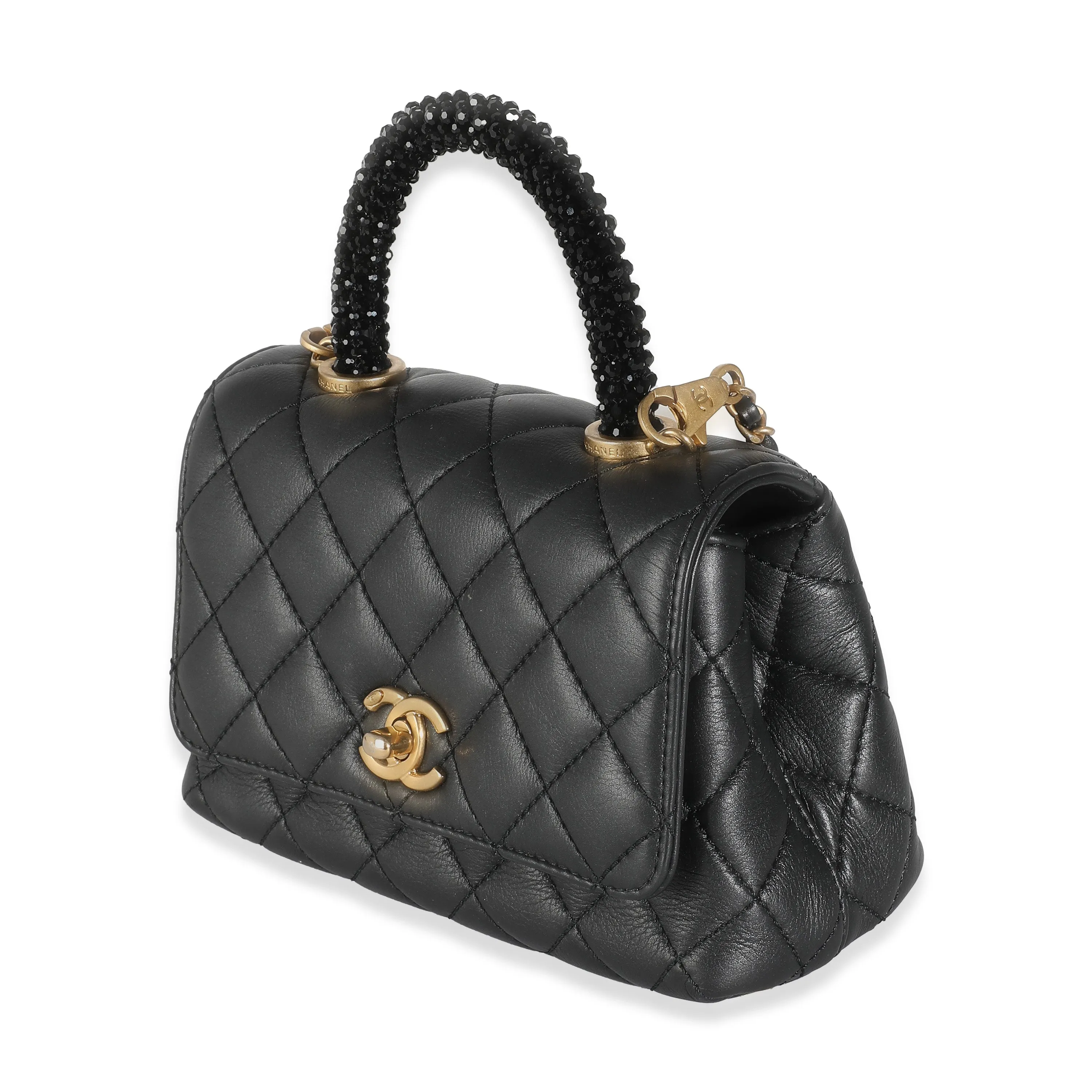 Black Quilted Lambskin Extra Mini Strass Coco Handle Flap Bag