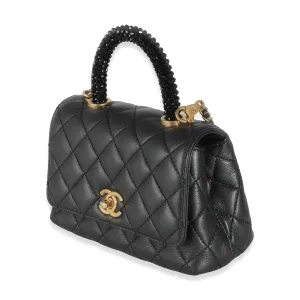 Black Quilted Lambskin Extra Mini Strass Coco Handle Flap Bag