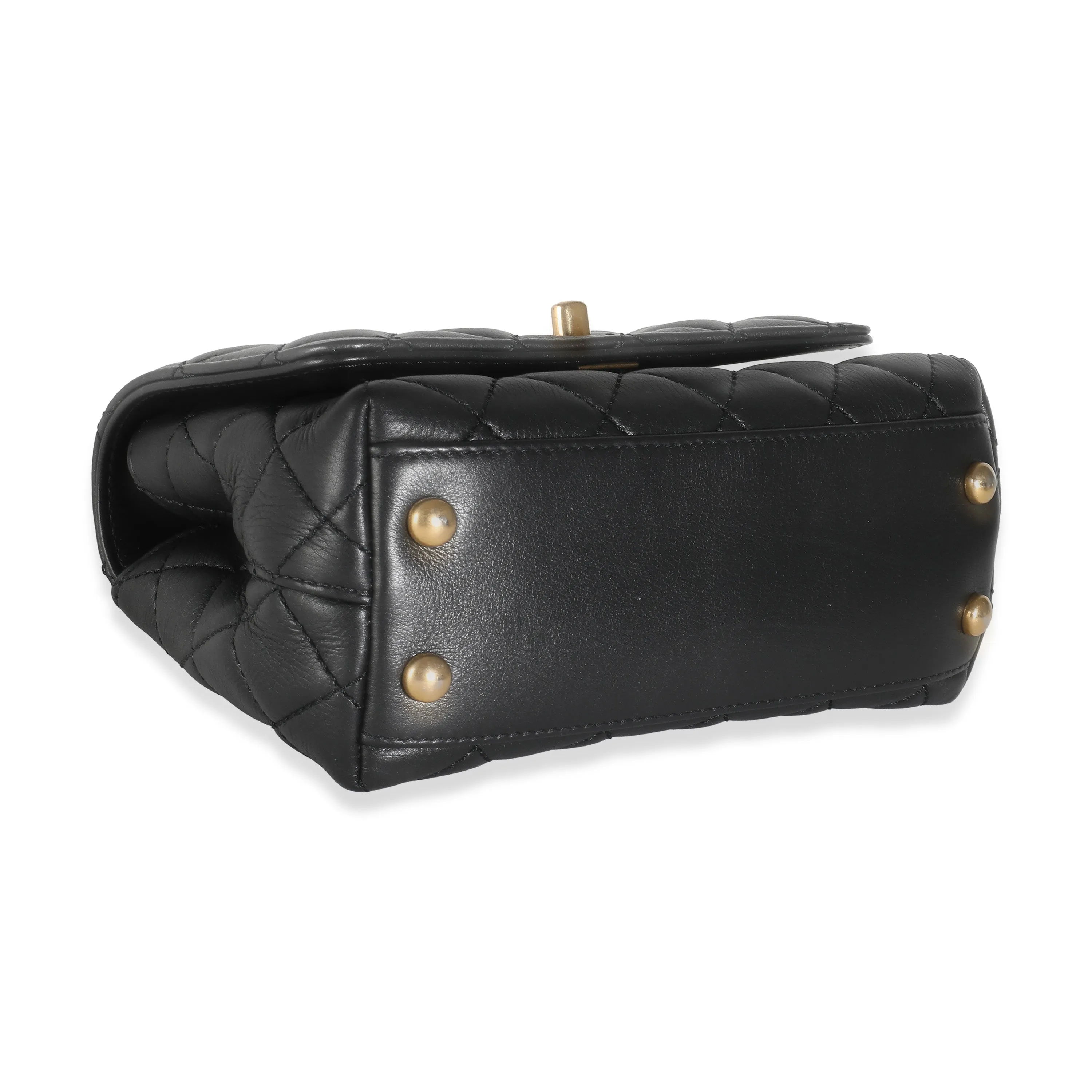 Black Quilted Lambskin Extra Mini Strass Coco Handle Flap Bag