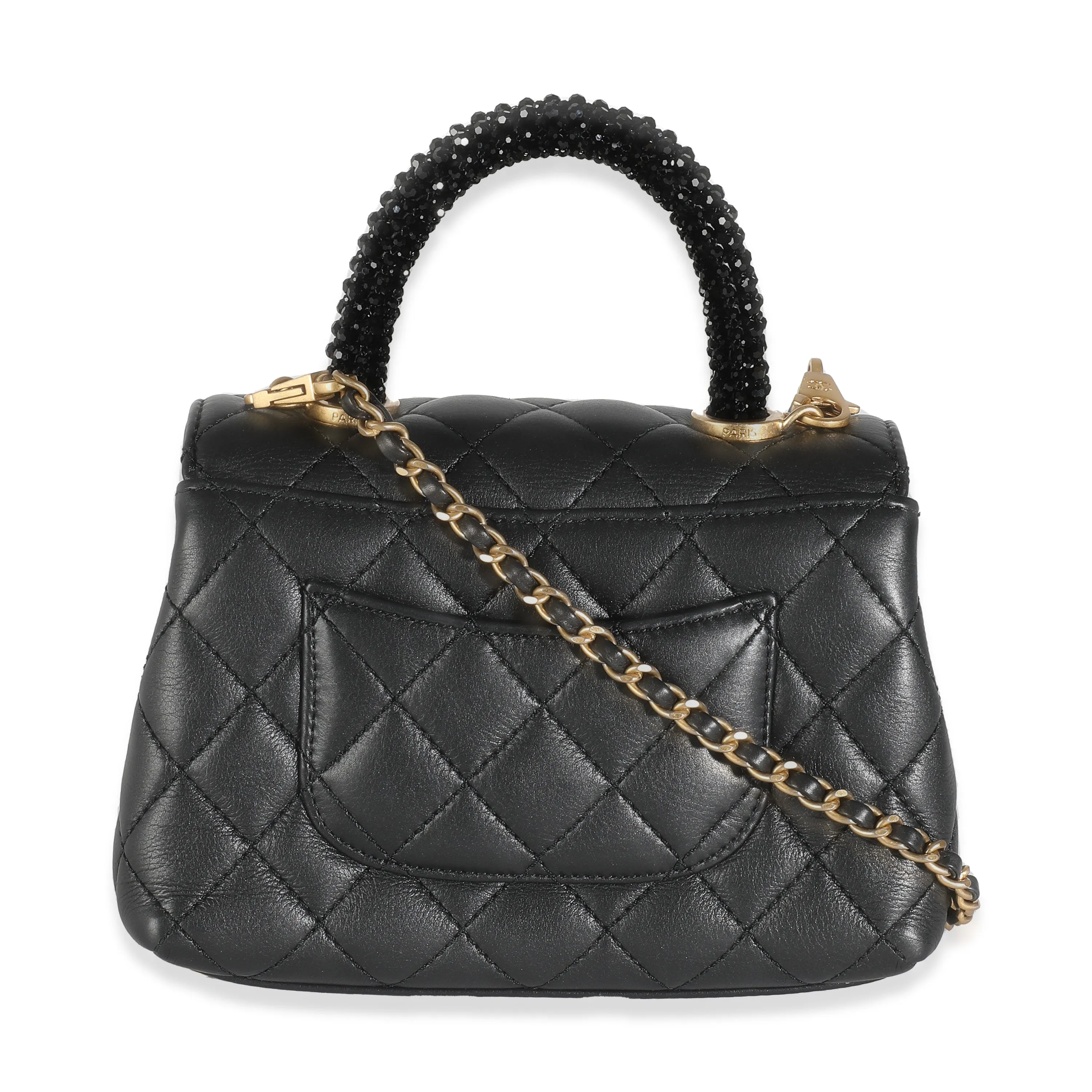 Black Quilted Lambskin Extra Mini Strass Coco Handle Flap Bag
