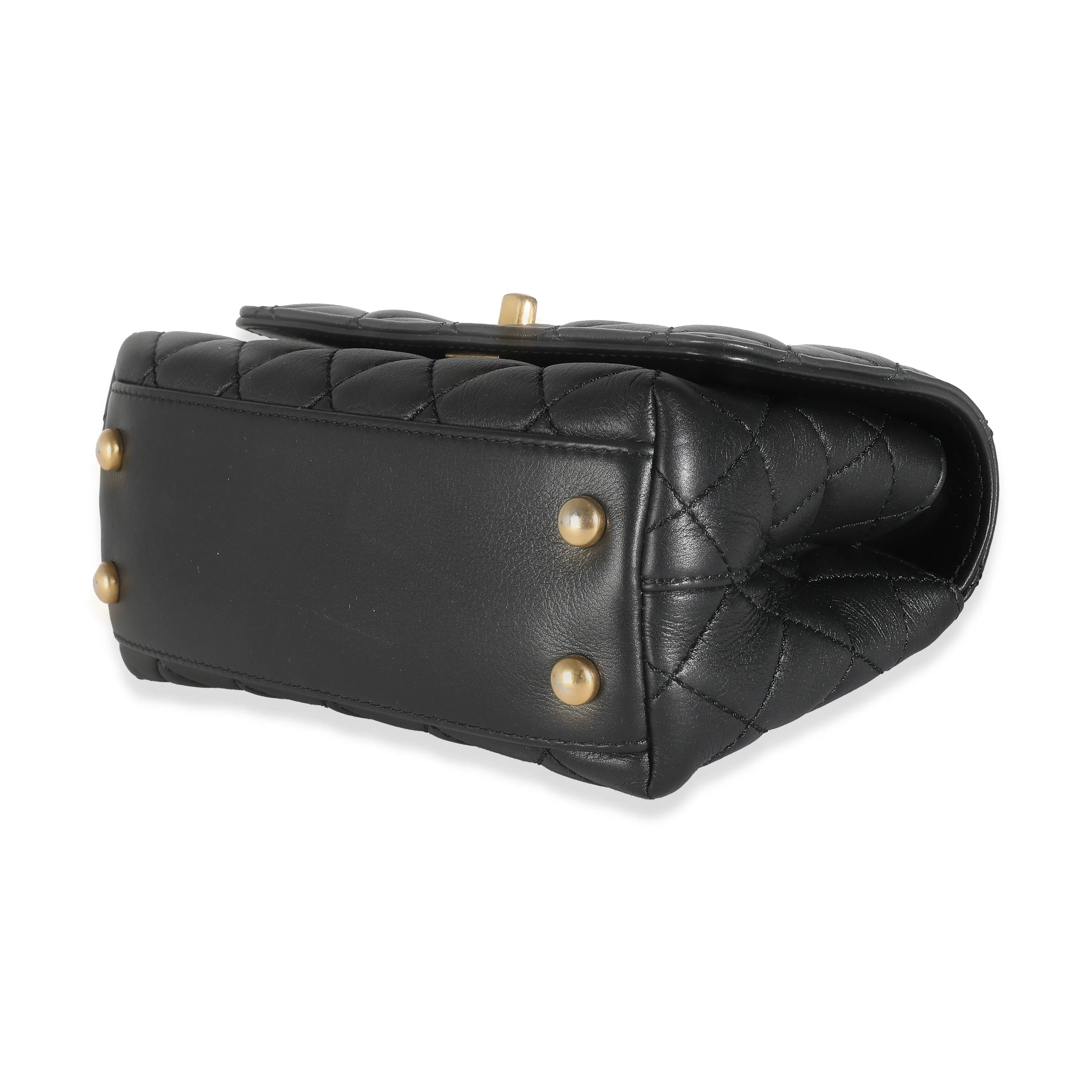 Black Quilted Lambskin Extra Mini Strass Coco Handle Flap Bag