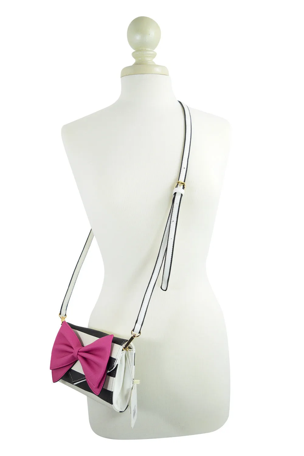 Bow Wallet Clutch Purse - Striped Clutch Wallet Crossbody Purse with Oversized Bow