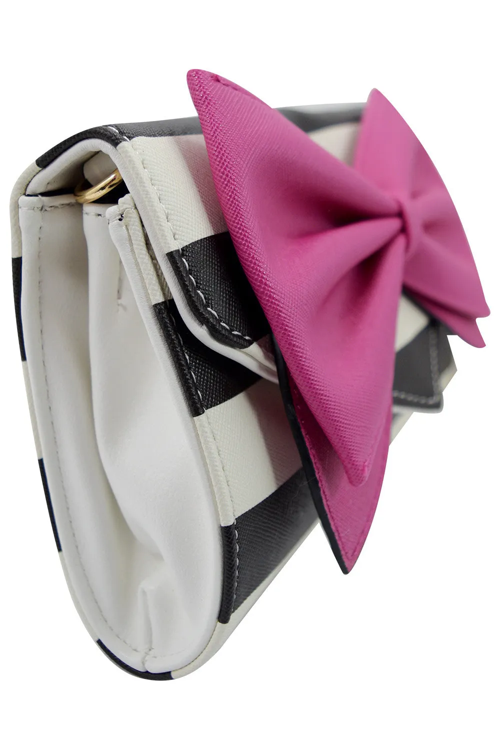 Bow Wallet Clutch Purse - Striped Clutch Wallet Crossbody Purse with Oversized Bow