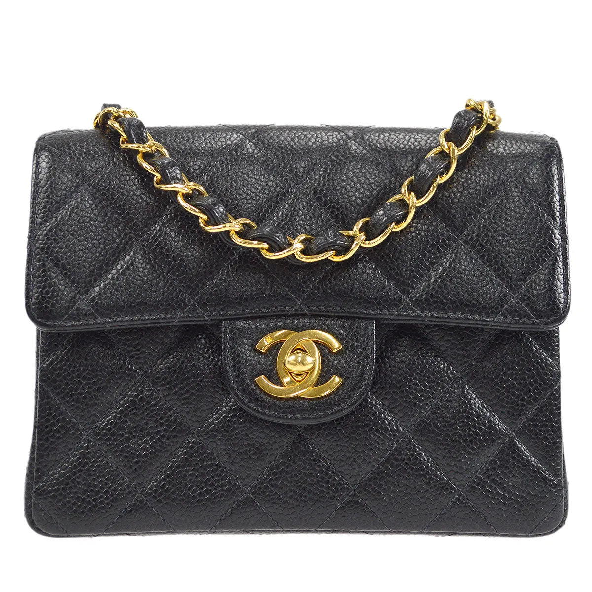 CHANEL 1997-1999 Classic Square Flap Mini 17 Black Caviar 18134