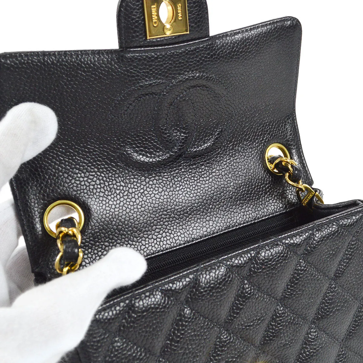 CHANEL 1997-1999 Classic Square Flap Mini 17 Black Caviar 18134