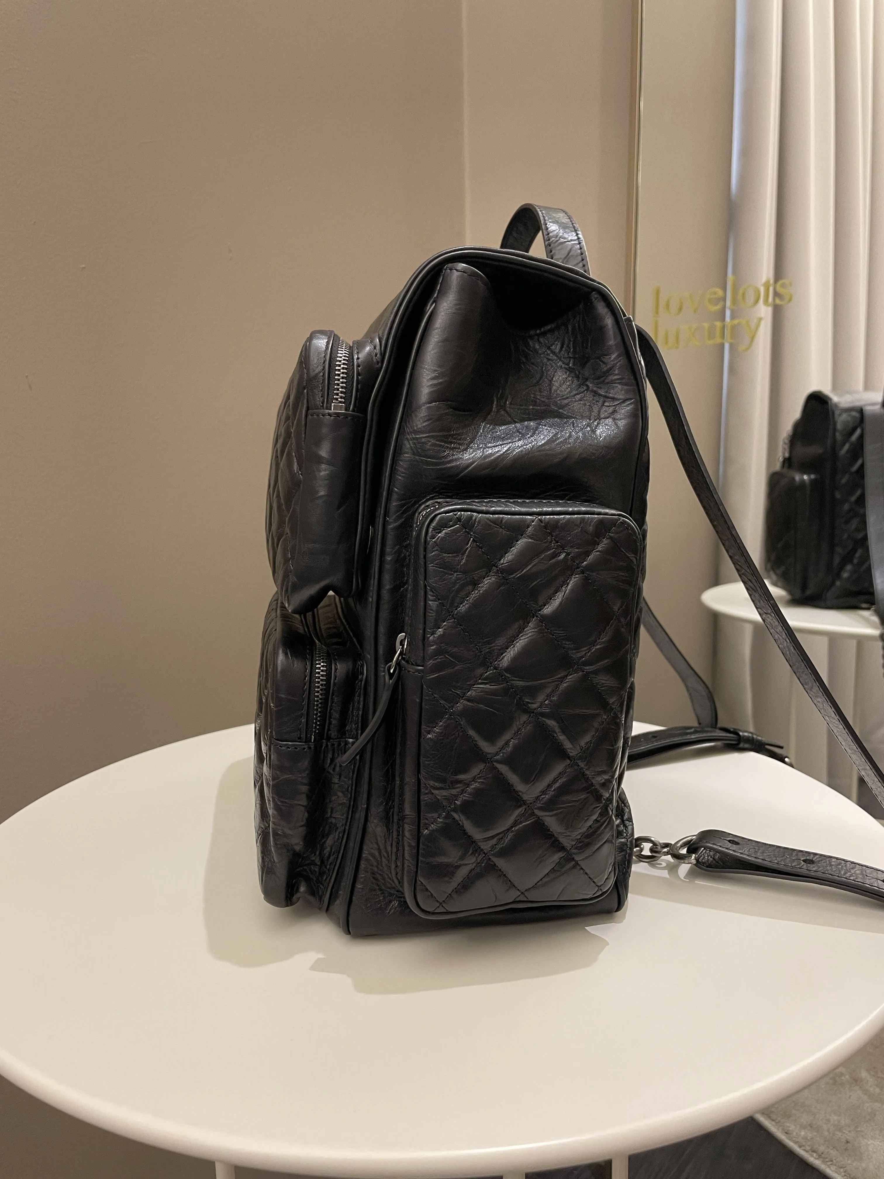 Chanel Quilted Casual Rock Backpack Black Aged Calf