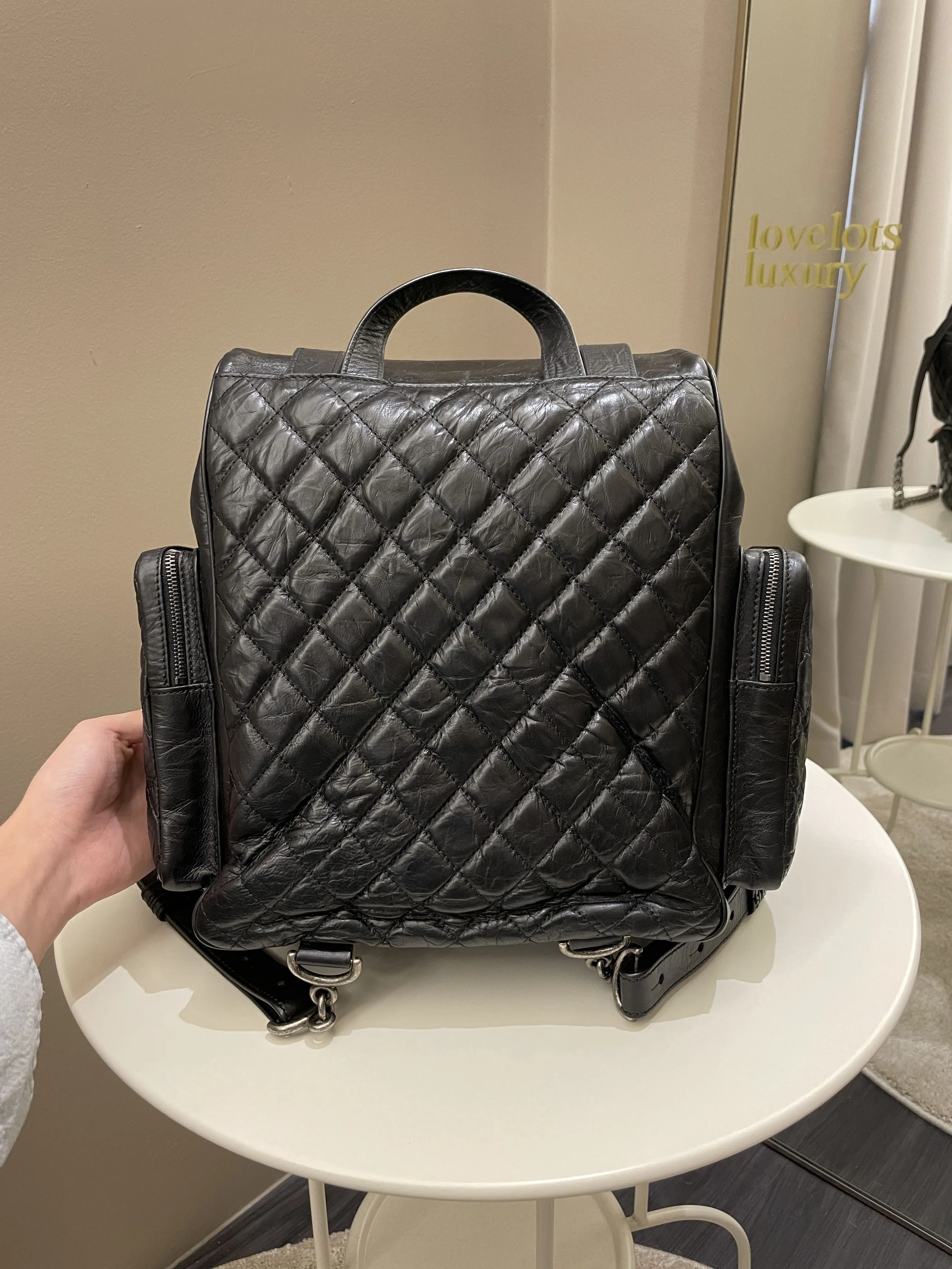Chanel Quilted Casual Rock Backpack Black Aged Calf
