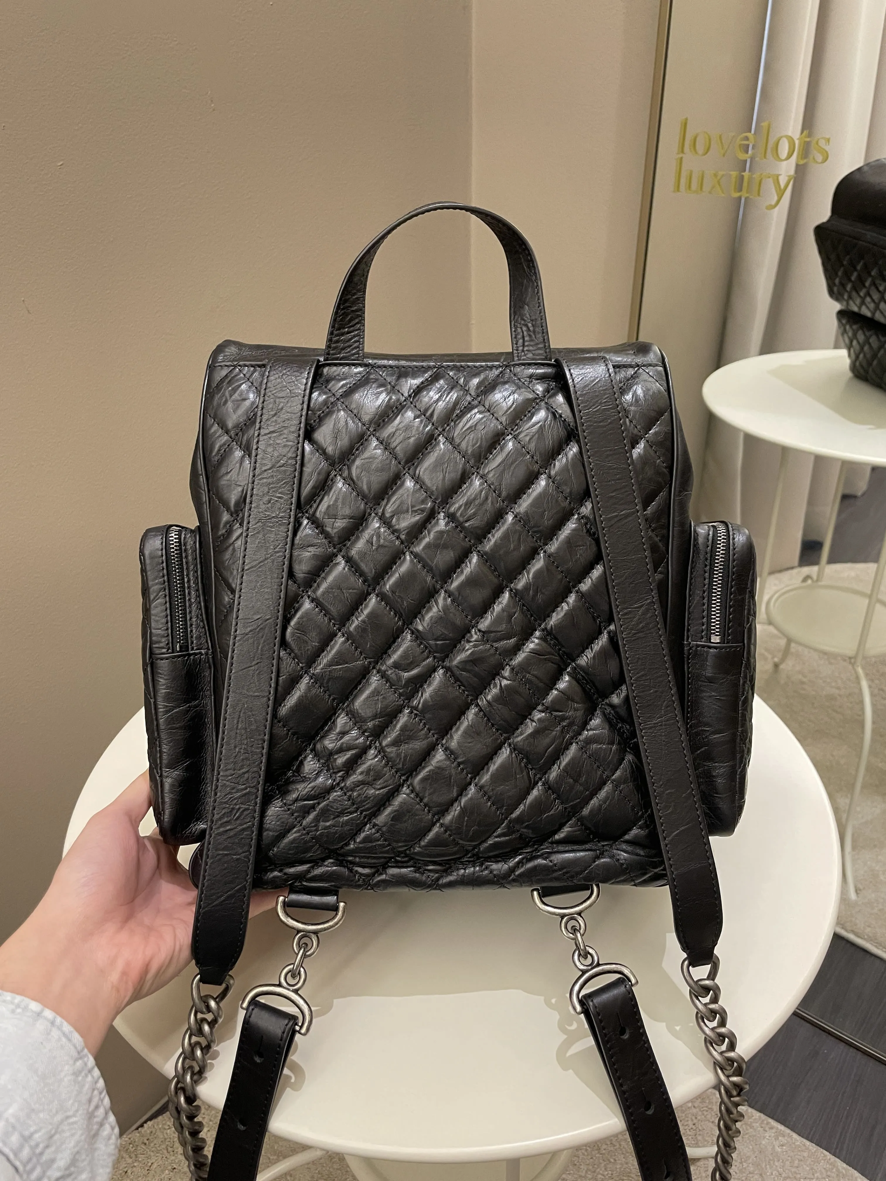 Chanel Quilted Casual Rock Backpack Black Aged Calf