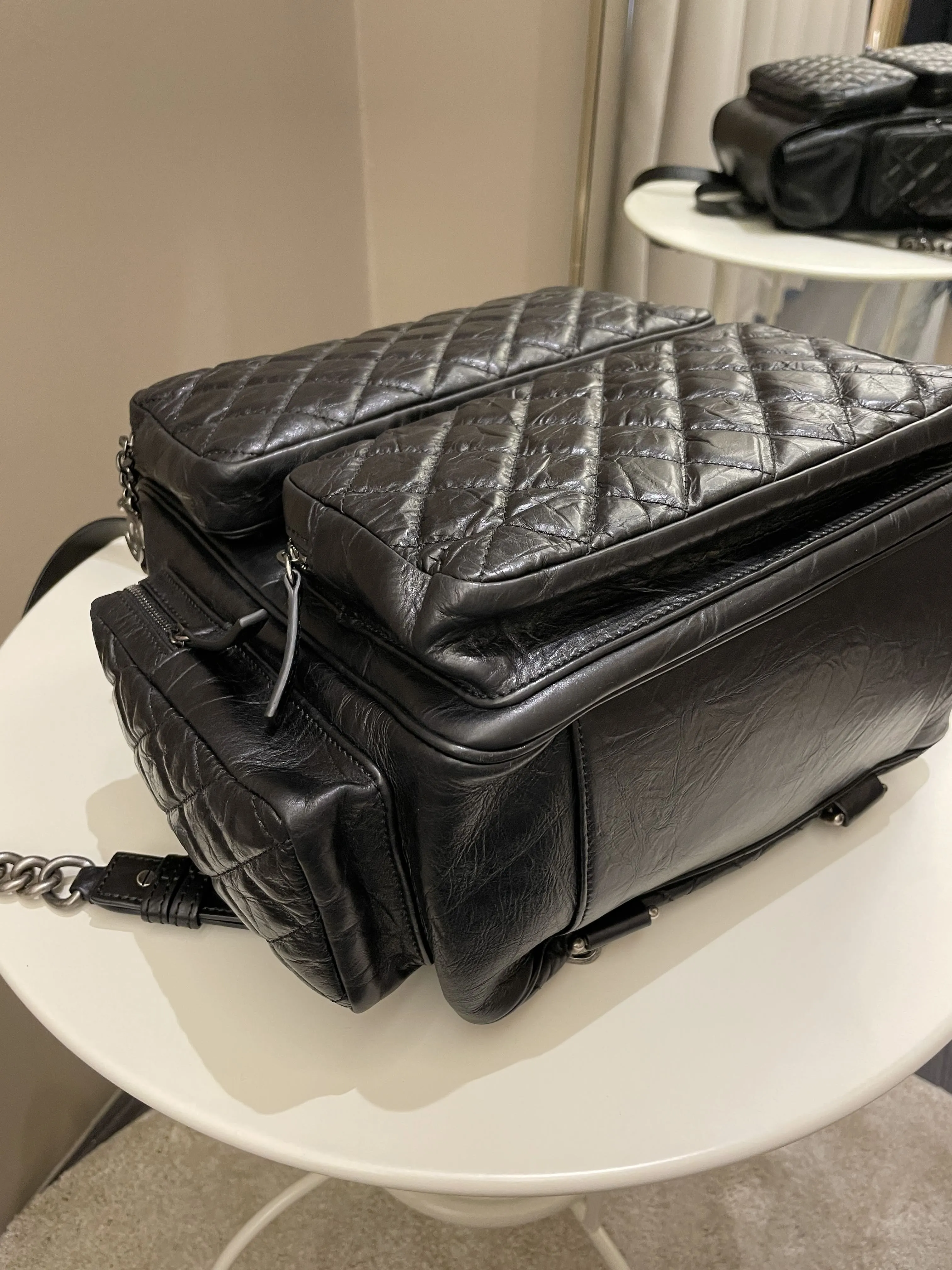 Chanel Quilted Casual Rock Backpack Black Aged Calf