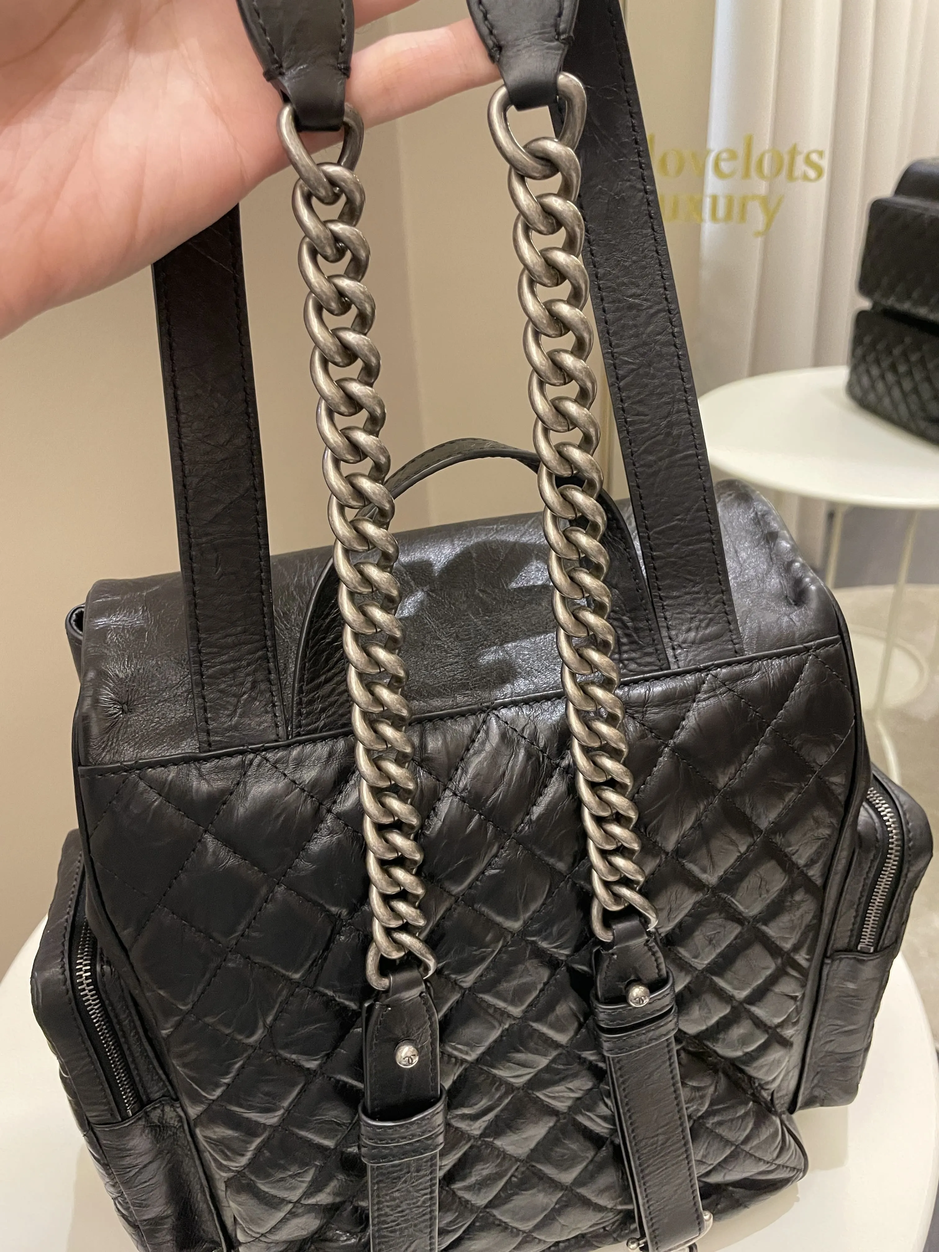 Chanel Quilted Casual Rock Backpack Black Aged Calf