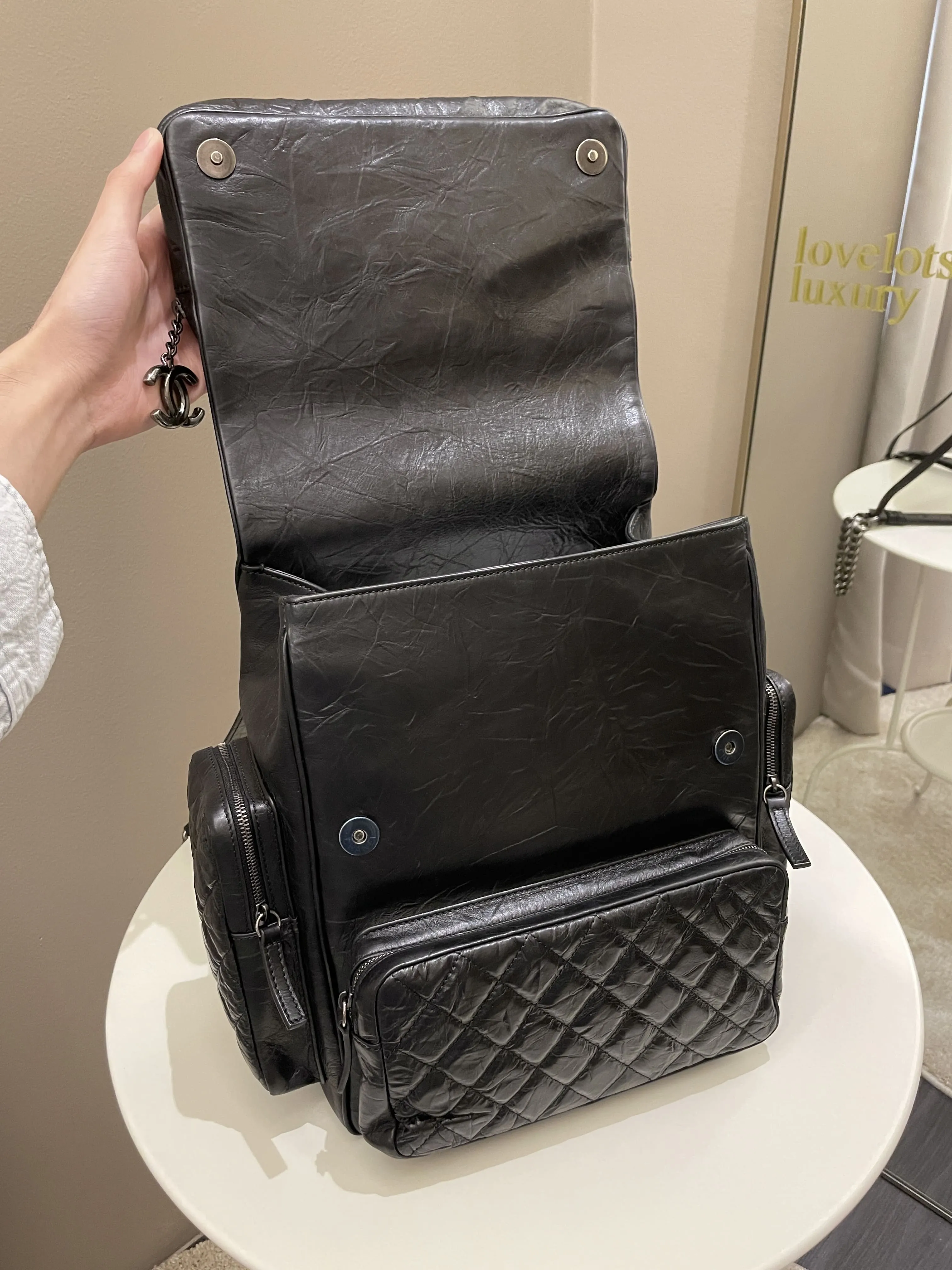 Chanel Quilted Casual Rock Backpack Black Aged Calf
