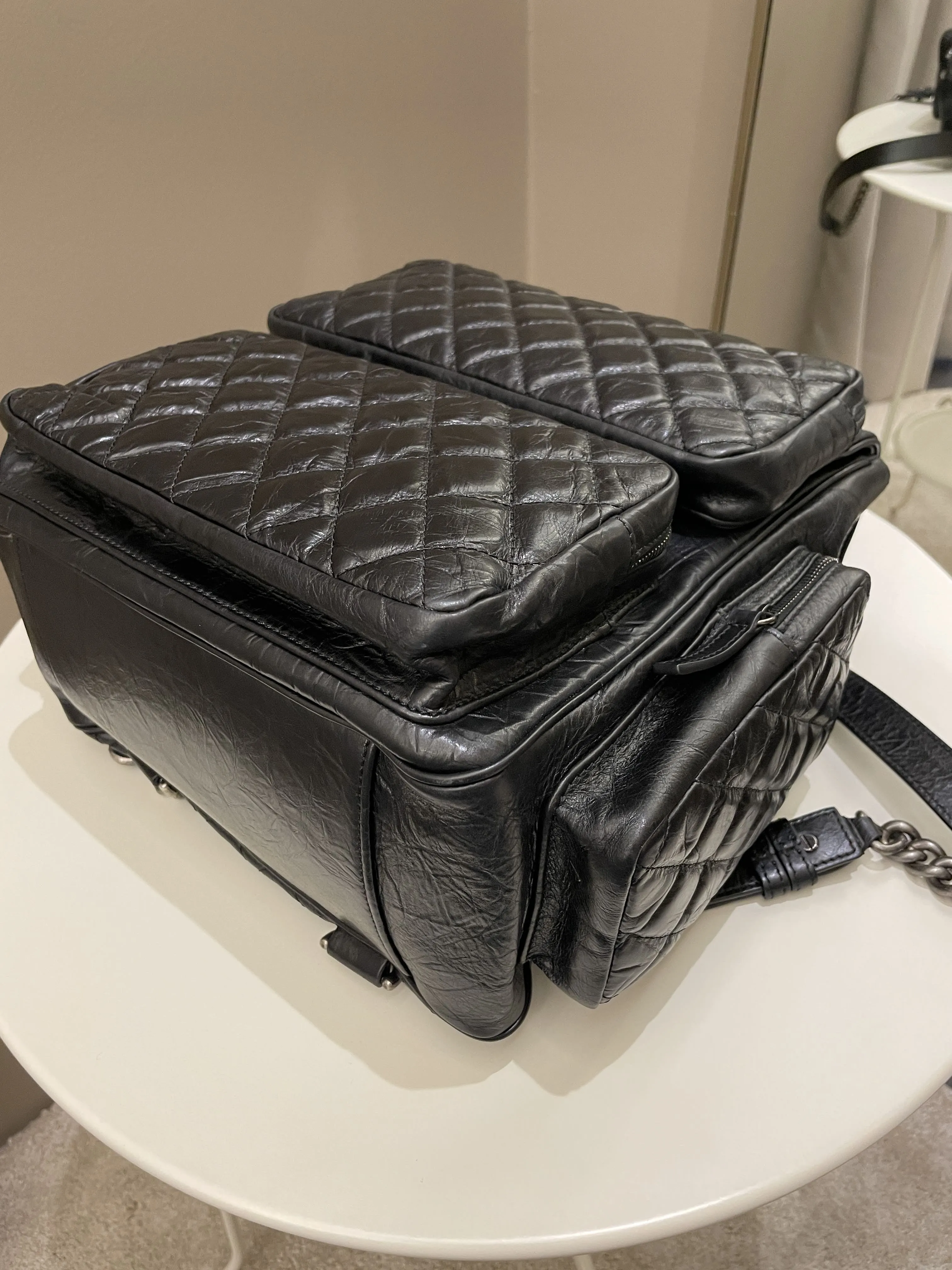 Chanel Quilted Casual Rock Backpack Black Aged Calf