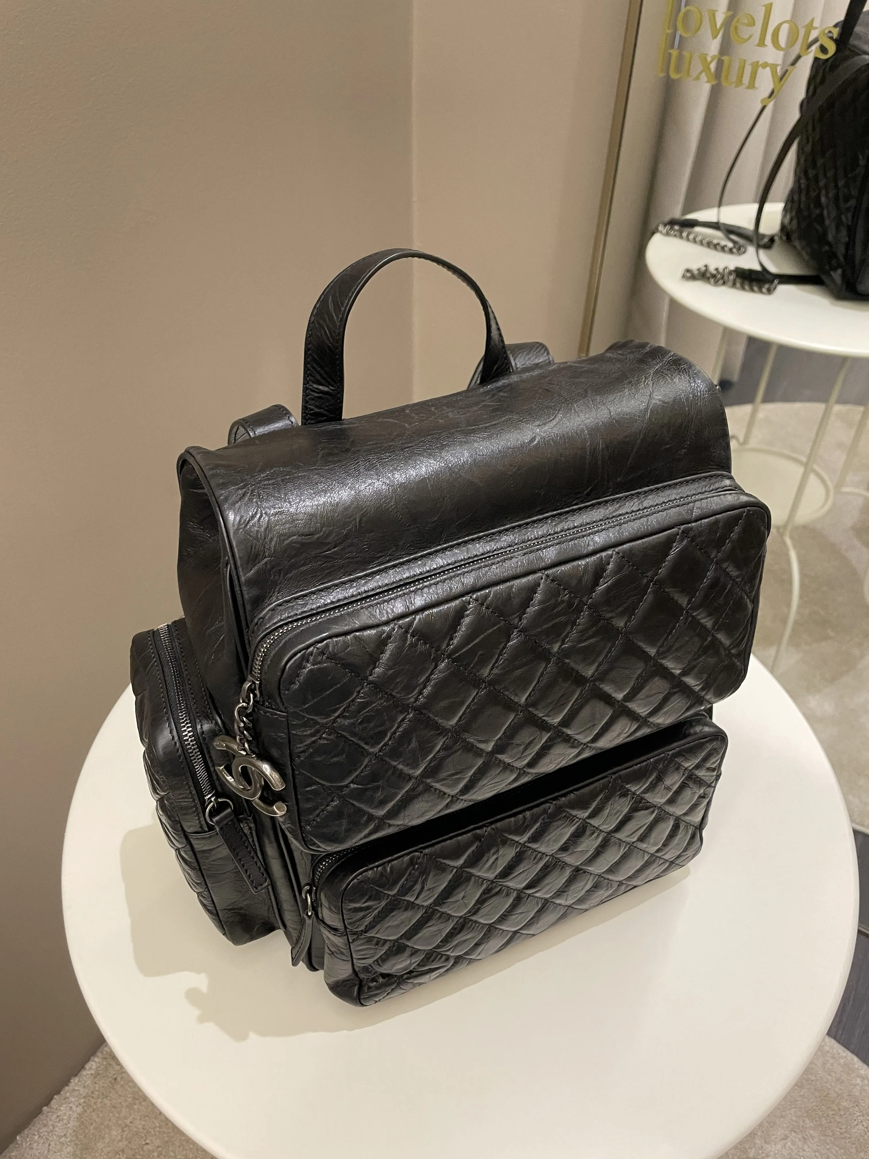 Chanel Quilted Casual Rock Backpack Black Aged Calf
