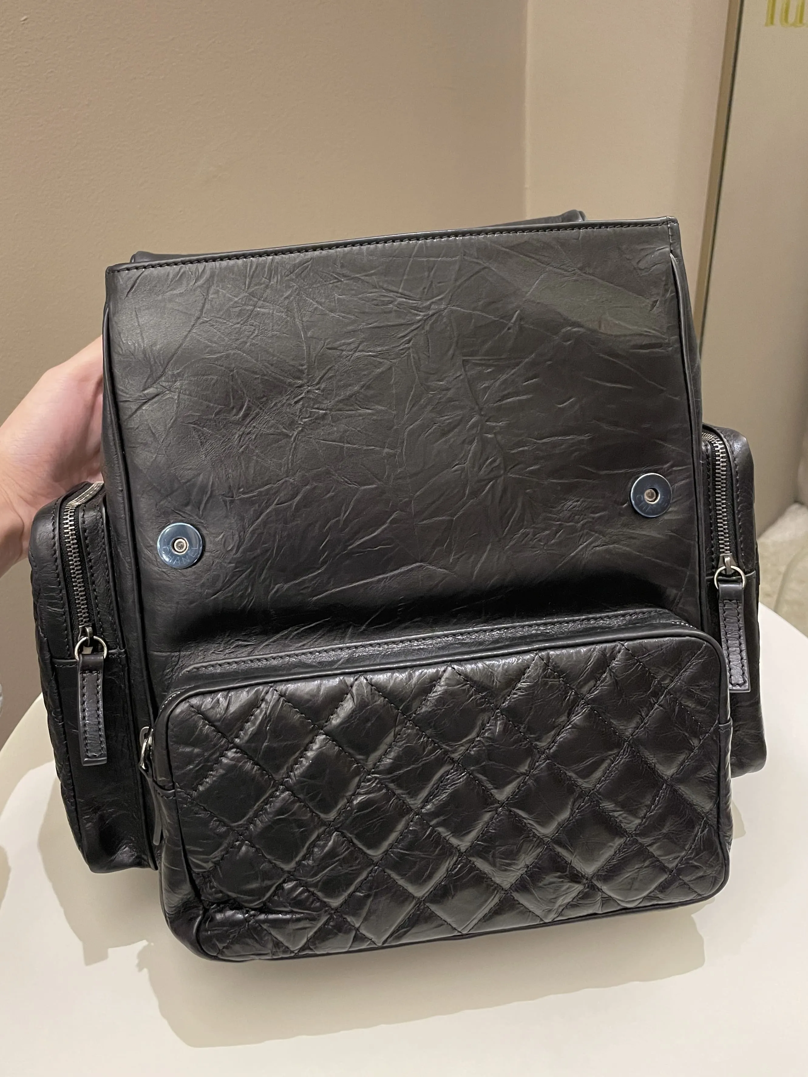 Chanel Quilted Casual Rock Backpack Black Aged Calf