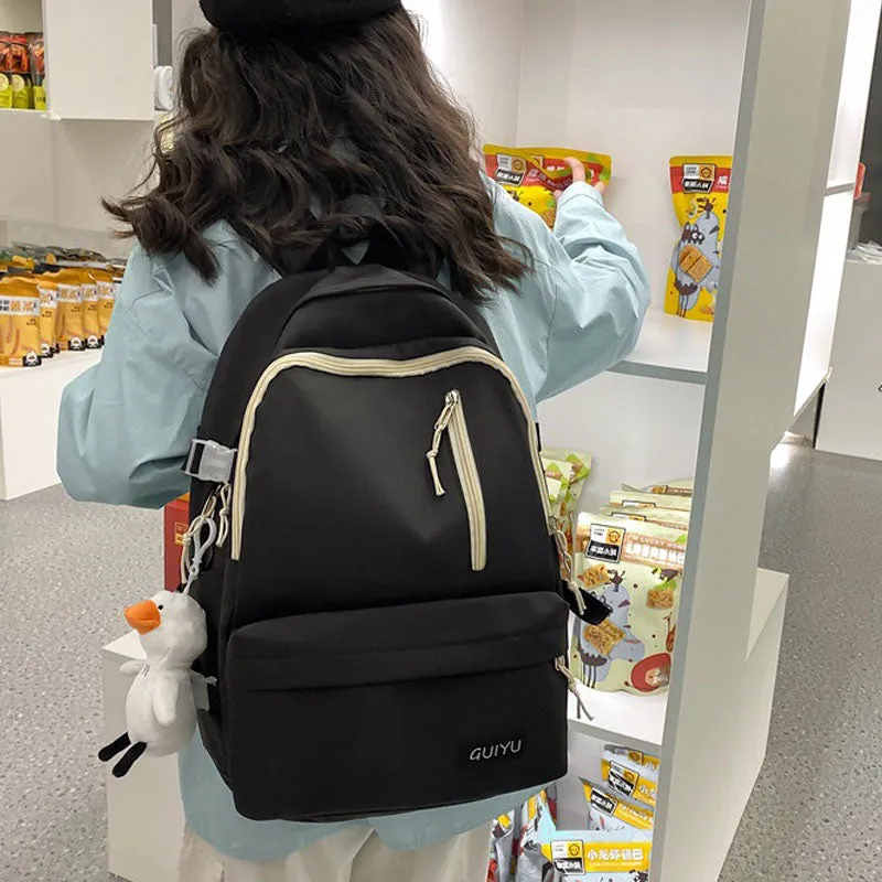 Girls Backpack Teen Rucksack Large Capacity College Student Schoolbag with Decor