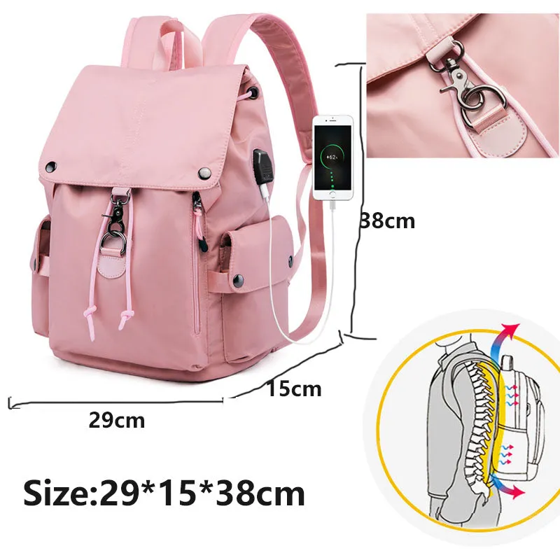 Girls Waterproof Backpack with USB Charging Port Bookbag for College Work Business