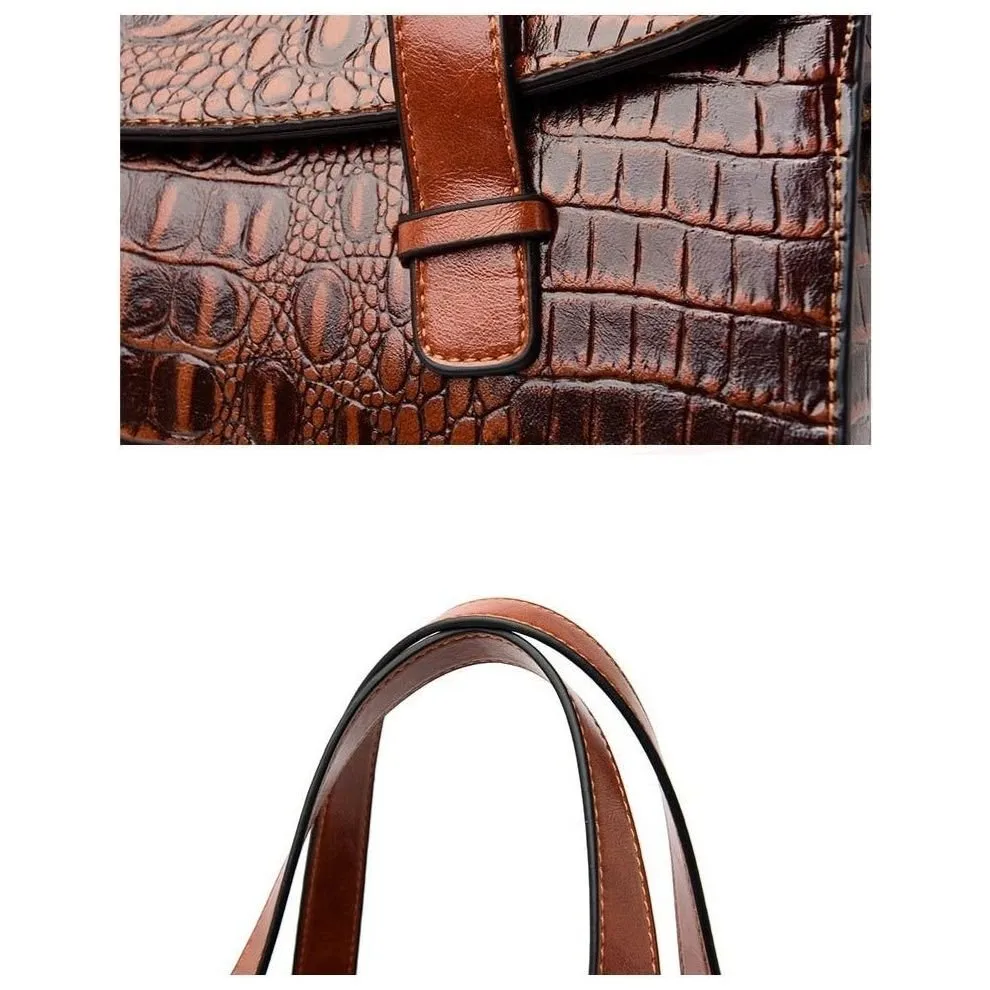 Graceful CrocLuxe Vintage PU Tote Bag