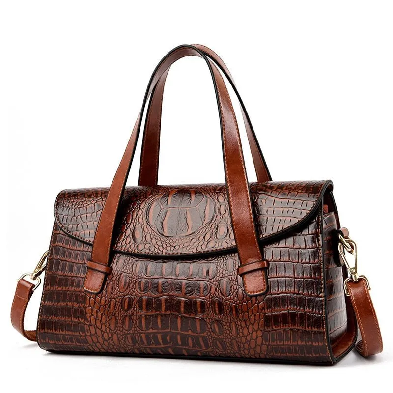 Graceful CrocLuxe Vintage PU Tote Bag