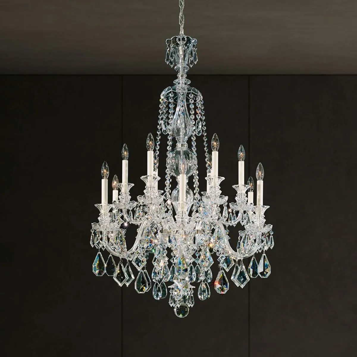 Hamilton 12 Light Silver Chandelier with Clear Heritage Crystals