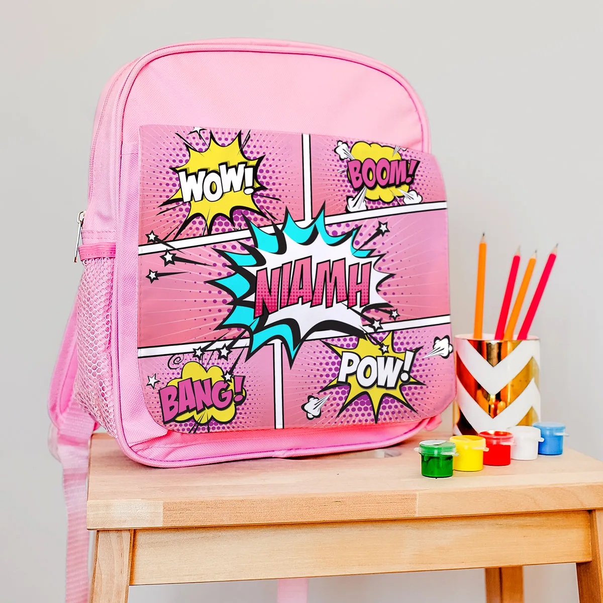Personalised Pink 'Comic' Backpack