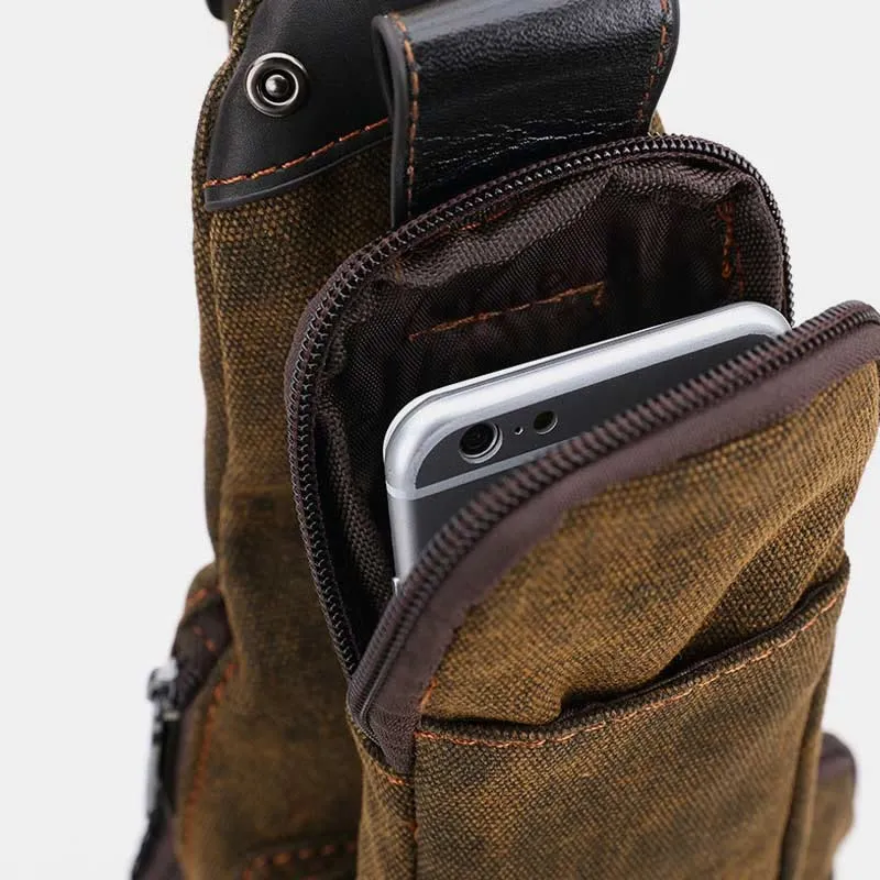 Sling Bag for Men Black Vintage Canvas Business Crossbody Bag