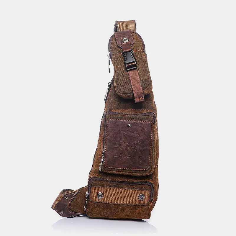 Sling Bag for Men Black Vintage Canvas Business Crossbody Bag