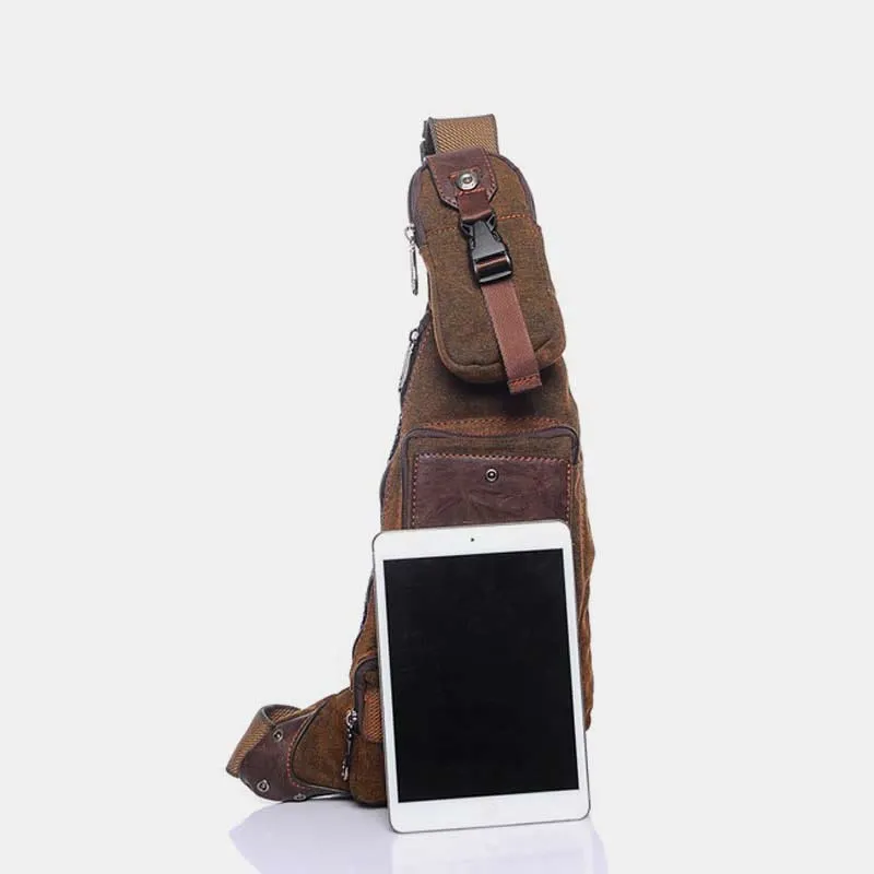 Sling Bag for Men Black Vintage Canvas Business Crossbody Bag