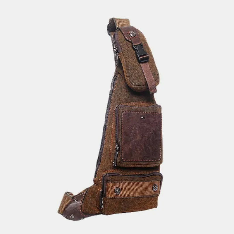 Sling Bag for Men Black Vintage Canvas Business Crossbody Bag