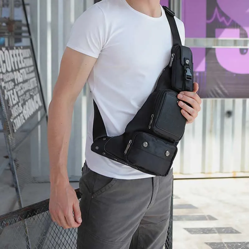 Sling Bag for Men Black Vintage Canvas Business Crossbody Bag