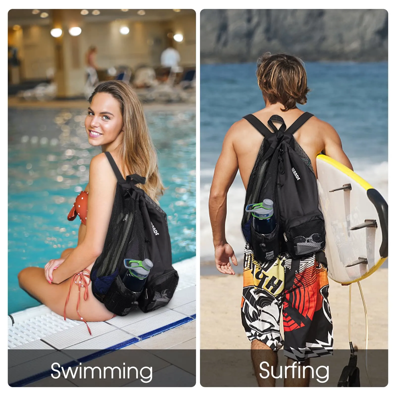 Swim Bag Drawstring Mesh Backpack for Swimming Gym Workout Gear