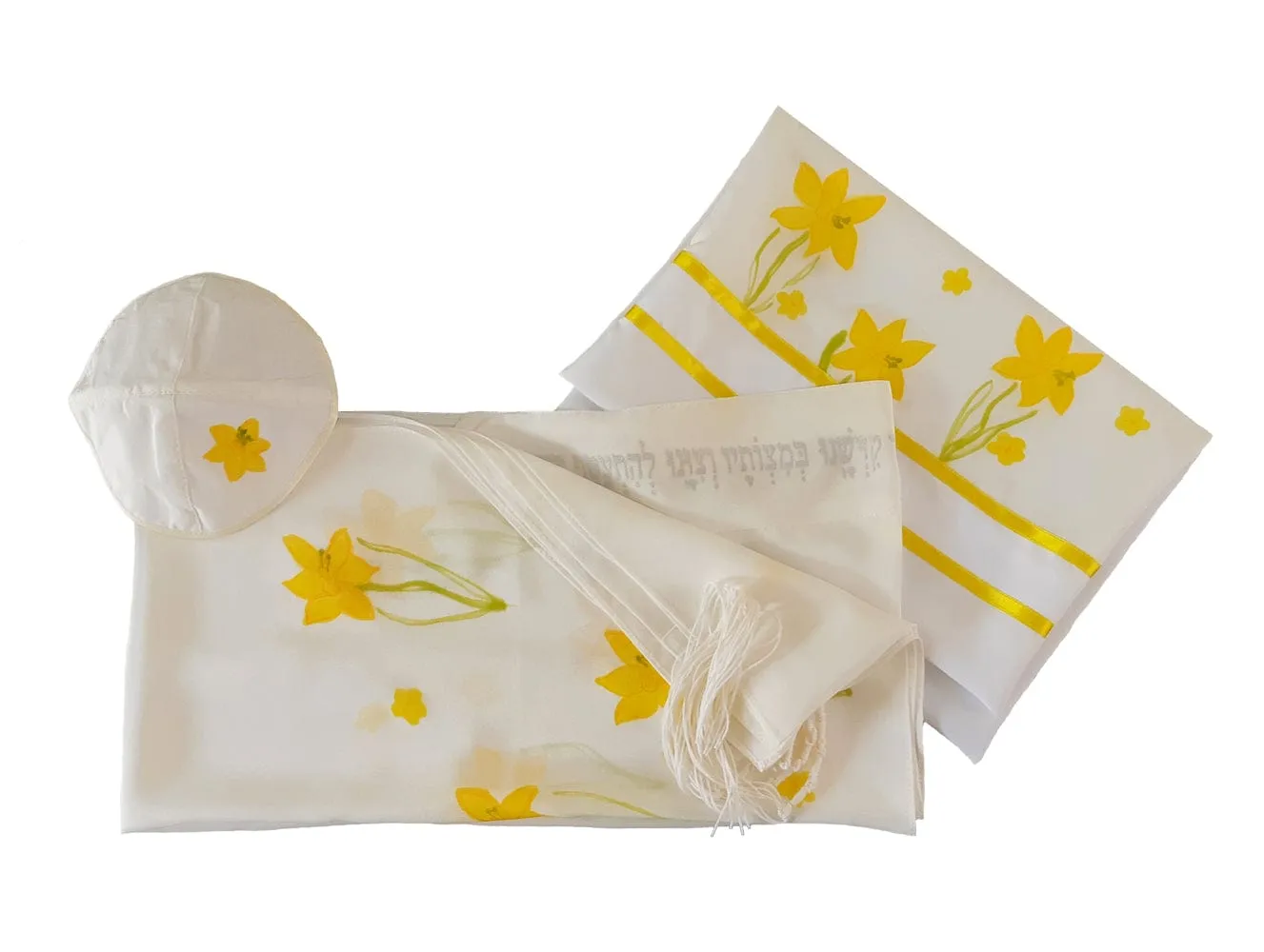The Daffodils Hand Painted Silk Tallit for Women, Bat Mitzvah Tallit, Women's Tallit Prayer Shawl, Tallit for Girl