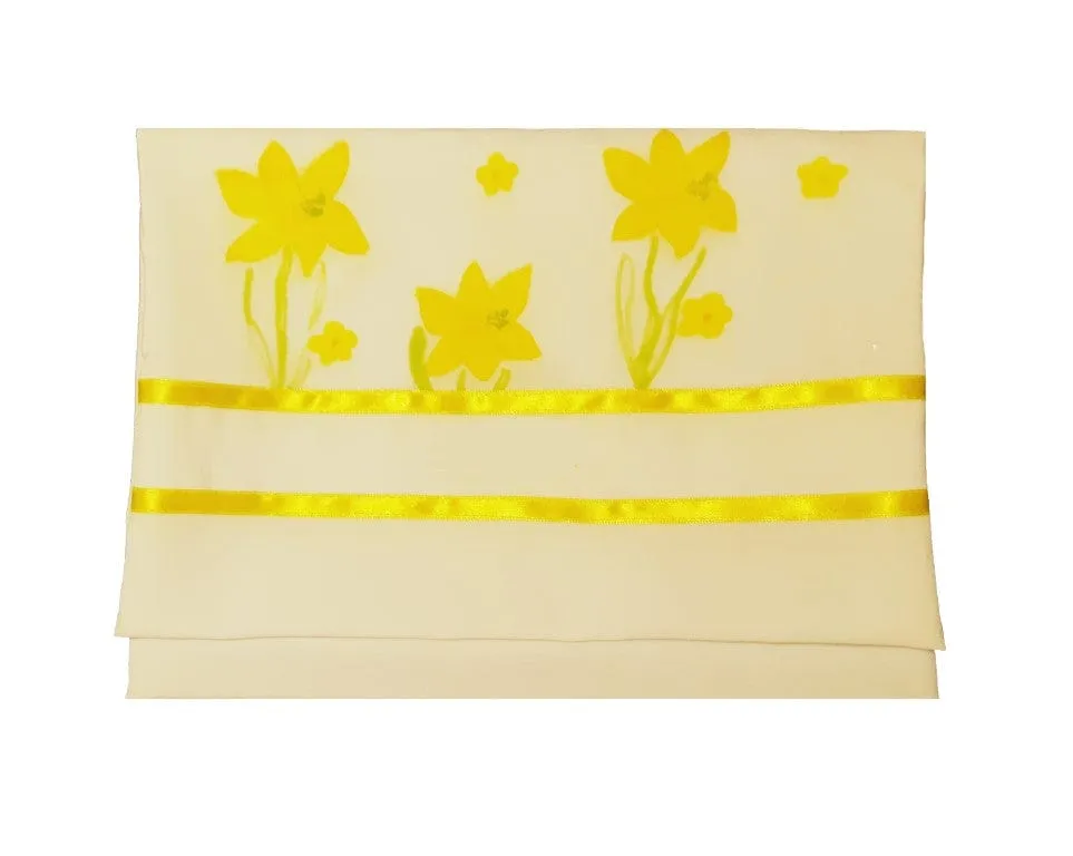 The Daffodils Hand Painted Silk Tallit for Women, Bat Mitzvah Tallit, Women's Tallit Prayer Shawl, Tallit for Girl