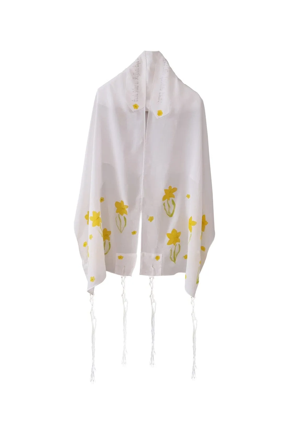 The Daffodils Hand Painted Silk Tallit for Women, Bat Mitzvah Tallit, Women's Tallit Prayer Shawl, Tallit for Girl