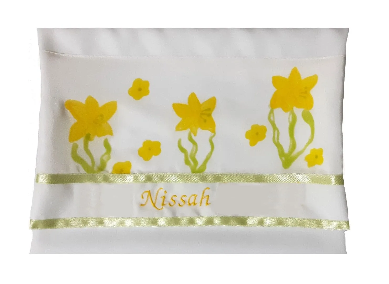 The Daffodils Hand Painted Silk Tallit for Women, Bat Mitzvah Tallit, Women's Tallit Prayer Shawl, Tallit for Girl