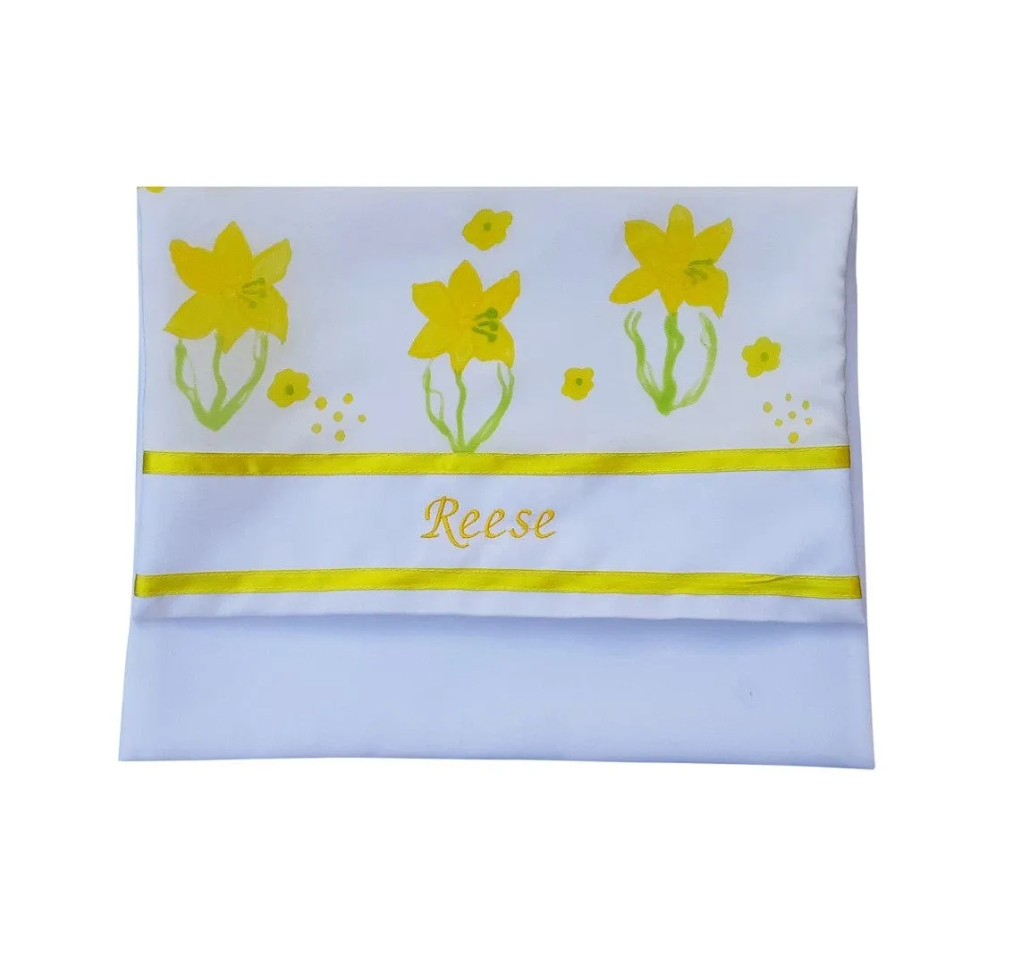 The Daffodils Hand Painted Silk Tallit for Women, Bat Mitzvah Tallit, Women's Tallit Prayer Shawl, Tallit for Girl