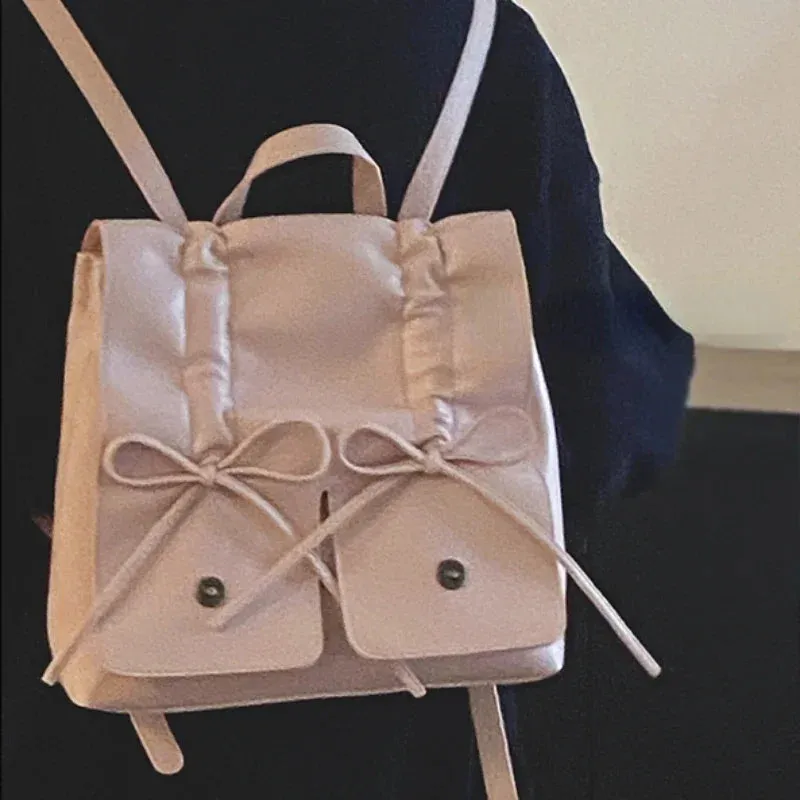 UAKISS  - Girls Sweet Y2k Aesthetic Bow Preppy Backpack All Match Ins Pleated Fashion Backpack Casual Women Students Schoolbags Japanese