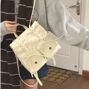 UAKISS  - Girls Sweet Y2k Aesthetic Bow Preppy Backpack All Match Ins Pleated Fashion Backpack Casual Women Students Schoolbags Japanese