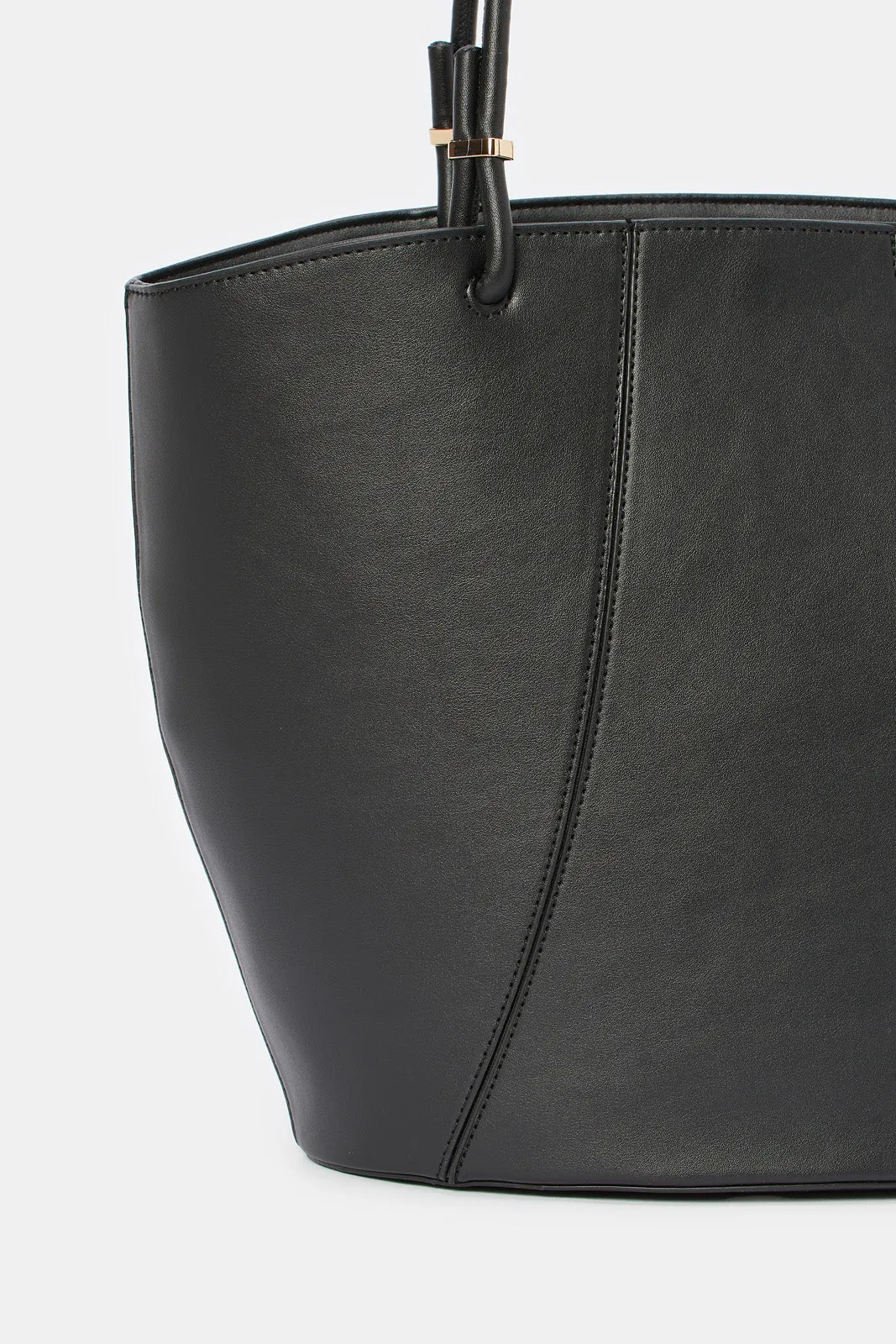 Women Black Textured Tote Bag