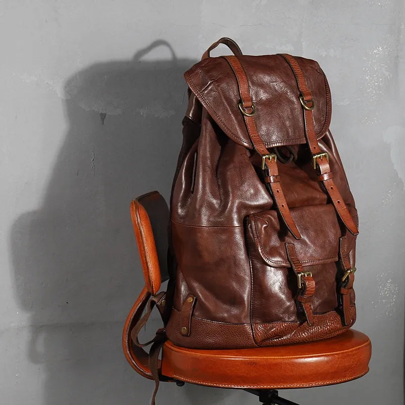 YAAGLE Mens' Unique Large Capacity Tanned Leather Travel Business Backpack YG8622